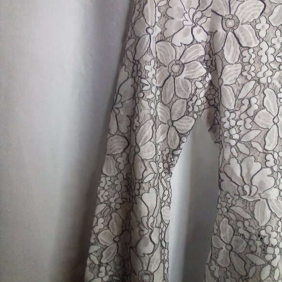 Allegra K Blouse S Long Sleeve Sheer Lace Floral White Black - Picture 12 of 16